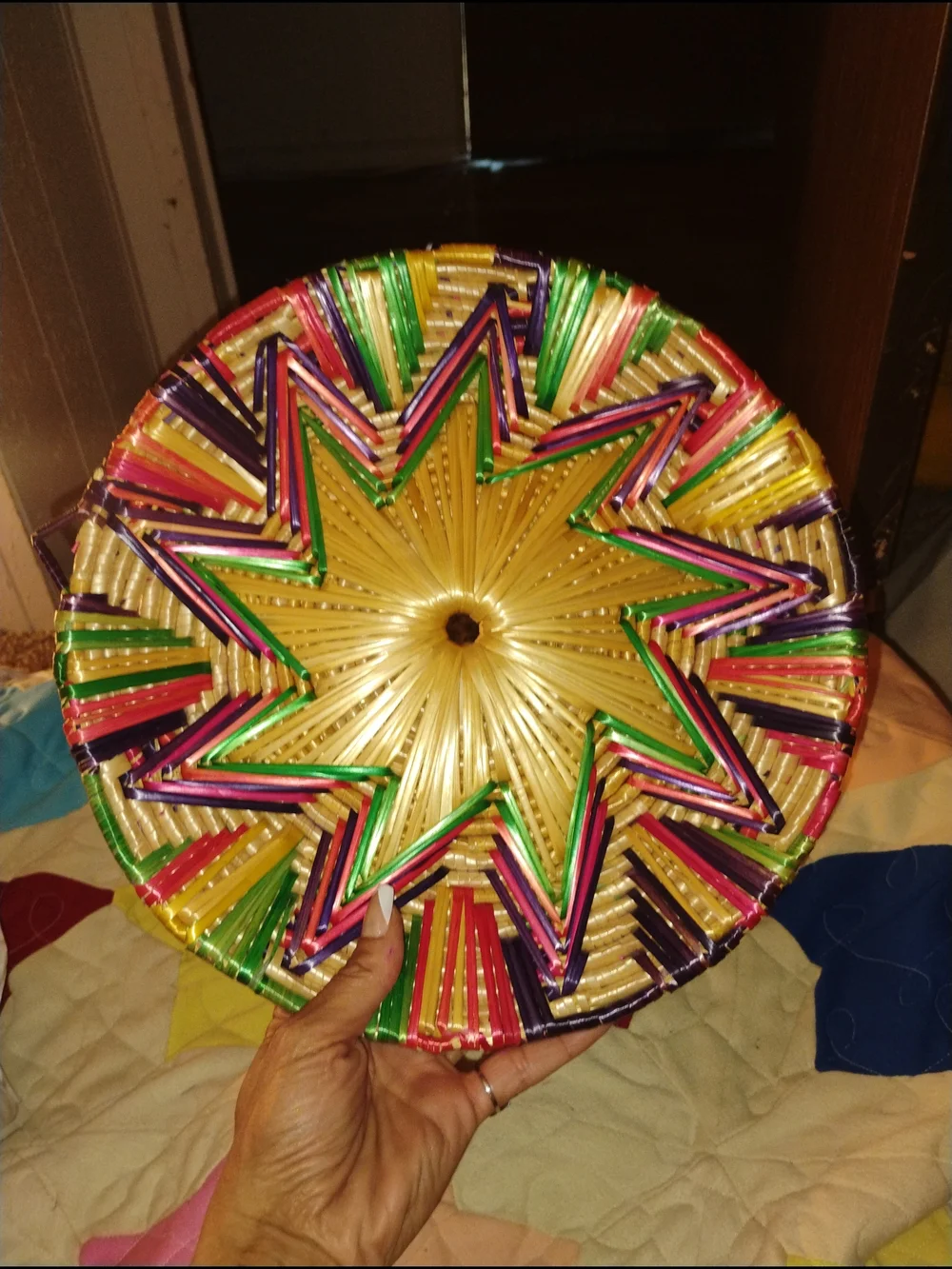 Handwoven Multicolor Decorative Party Basket - Vibrant Yellow Center